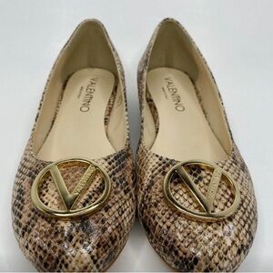 Valentino Malva Snake-Print Ballerina Logo Flats